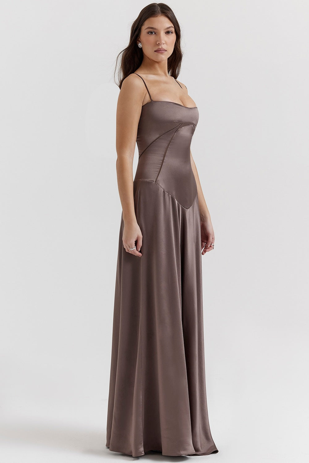 EB | Abendkleid Satin Glanz Spaghetti Träger Rückenfrei Schmaler Schnitt Elegantes Kleid