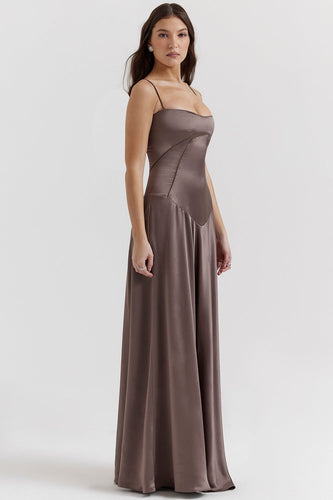 EB | Abendkleid Satin Glanz Spaghetti Träger Rückenfrei Schmaler Schnitt Elegantes Kleid