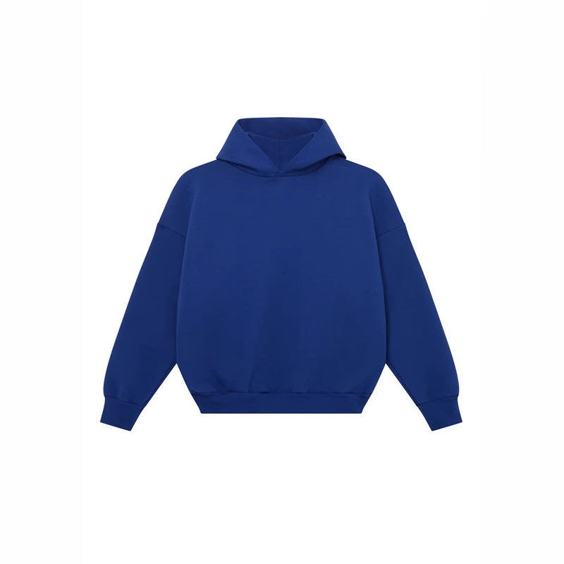 Unisex minimalistischer Kapuzenpullover ohne Kängurutasche mit überschnittener Schulter und geripptem Saum EB