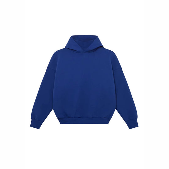 Unisex minimalistischer Kapuzenpullover ohne Kängurutasche mit überschnittener Schulter und geripptem Saum EB