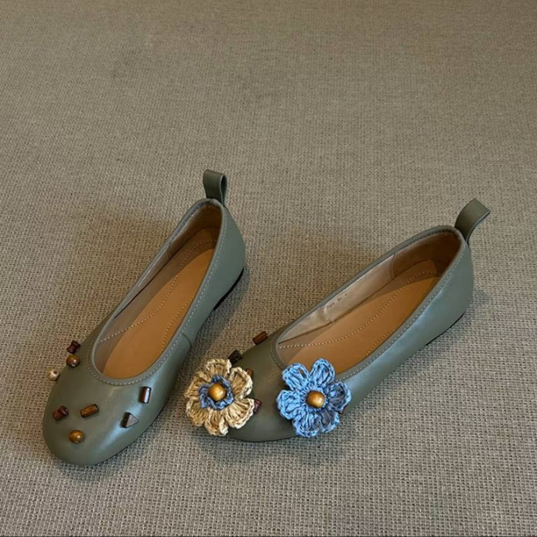 Damen Ballerinas mit floralem Dekor und schimmernder Oberfläche EB