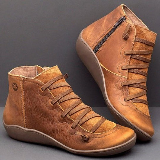 Damen Modische Schnürstiefeletten aus hochwertigem Leder und samtiger Textur EB