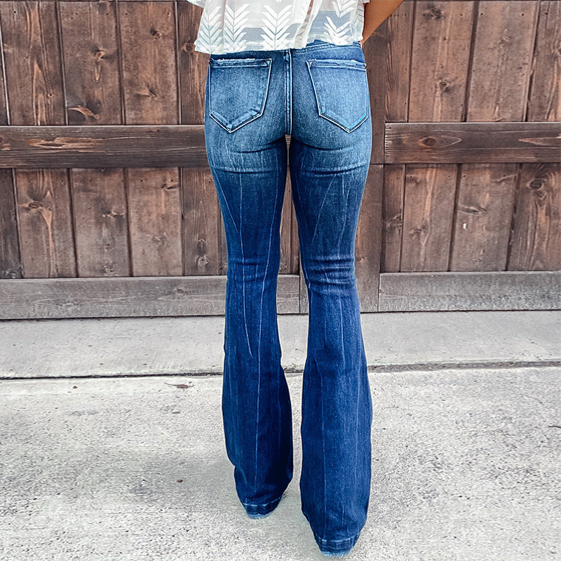 Damen Flared Jeans mit modischen Destroyed-Effekten und hohem Bund EB