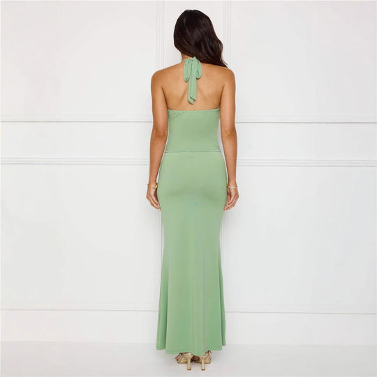 Damen Elegantes Maxikleid mit Halterneck und figurbetontem Design EB