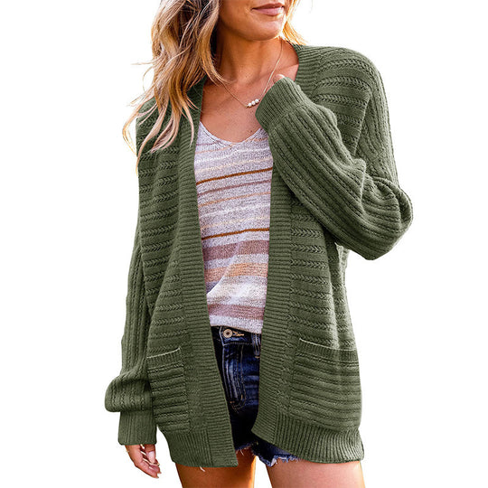 Damen Strickjacke mit tiefem V-Ausschnitt und strukturiertem Design EB