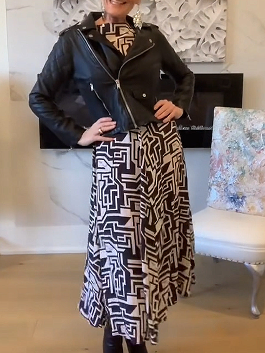 Damen Maxikleid mit modernem geometrischem Muster und geschmeidigem Fall EB
