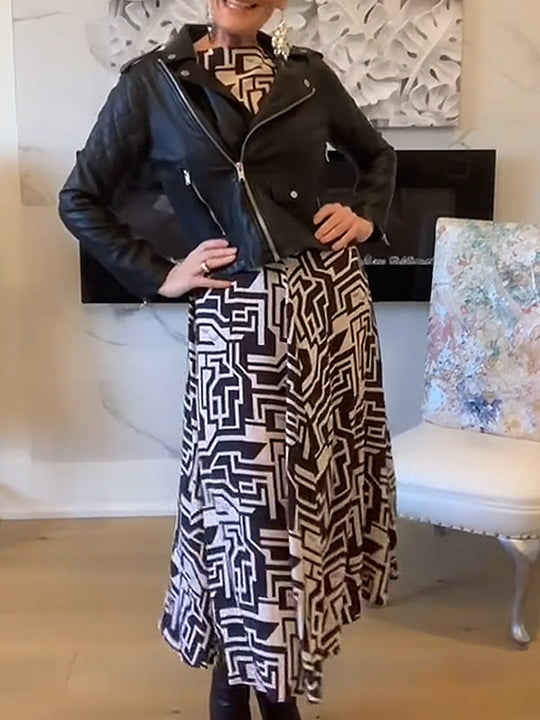 Damen Maxikleid mit modernem geometrischem Muster und geschmeidigem Fall EB