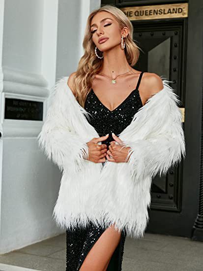 Damen Extravagante Kunstfelljacke mit flauschiger Textur EB