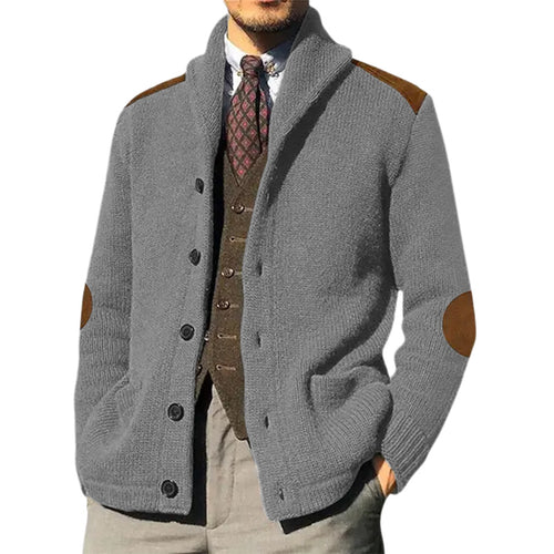 Herren kuscheliger Strickcardigan mit modernem Schalkragen und praktischen Knopfdetails EB