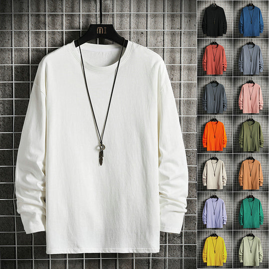 Herren nan lässiges Baumwoll-Basic-Langarmshirt mit Rundhals, Relaxed Fit und verstärkter Saumverarbeitung EB