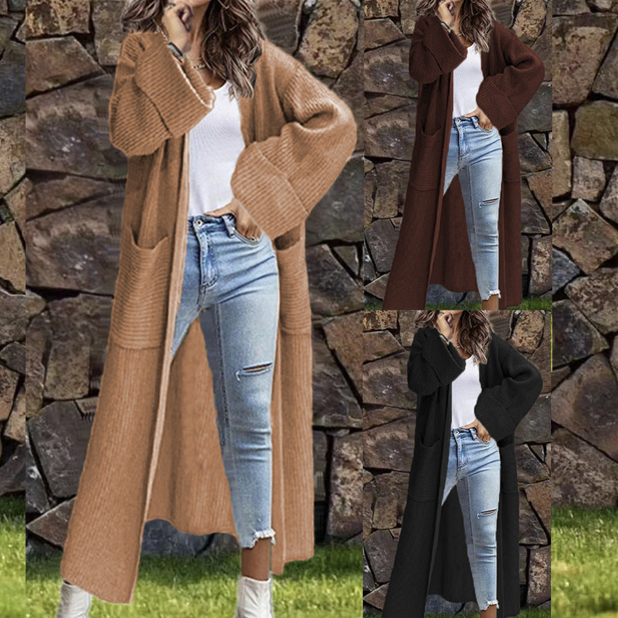 Damen Großer Strickmantel mit Taschen und überschnittenen Schultern EB