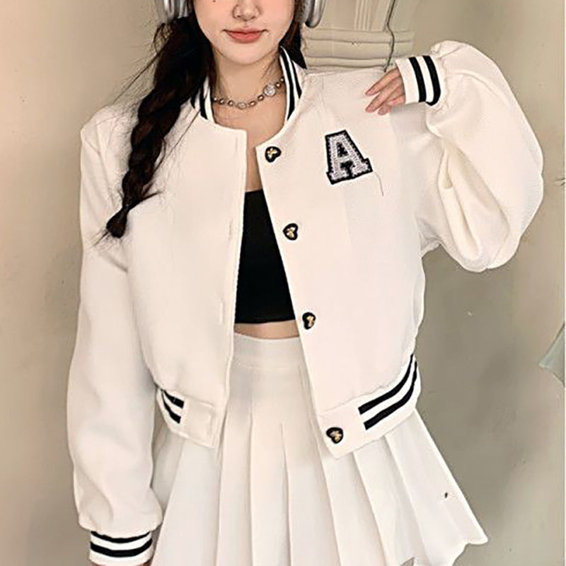Damen Collegejacke mit gesticktem Emblem und kontrastierenden Aufnähern EB