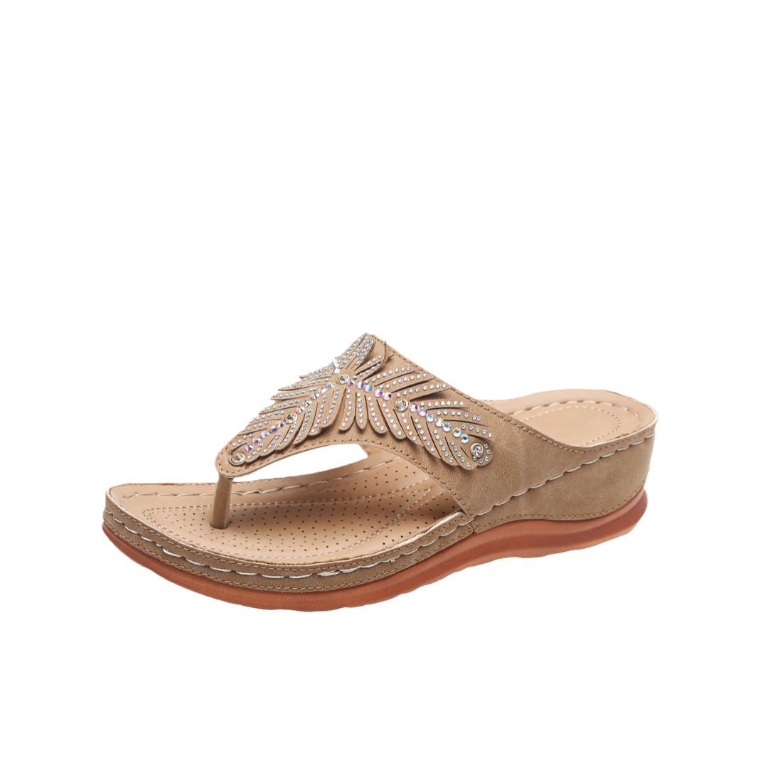 Damen Zehentrenner-Sandalen mit schimmerndem Strass und komfortablem Fußbett EB
