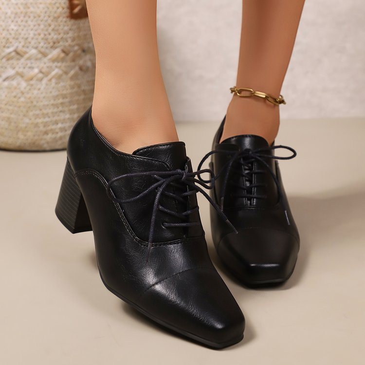 Damen High-Top Schnürschuhe mit elegantem Blockabsatz und modernem Design EB