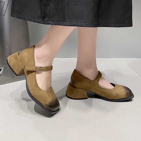 Damen elegante Mary Jane-Blockabsatzschuhe mit modischen Schnallen EB