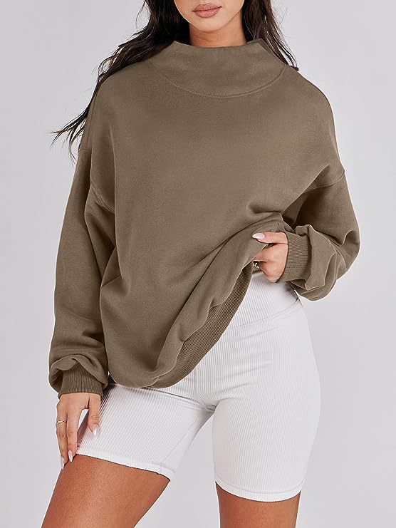 Damen Oversized Sweatshirt mit Stehkragen und geripptem Saum EB