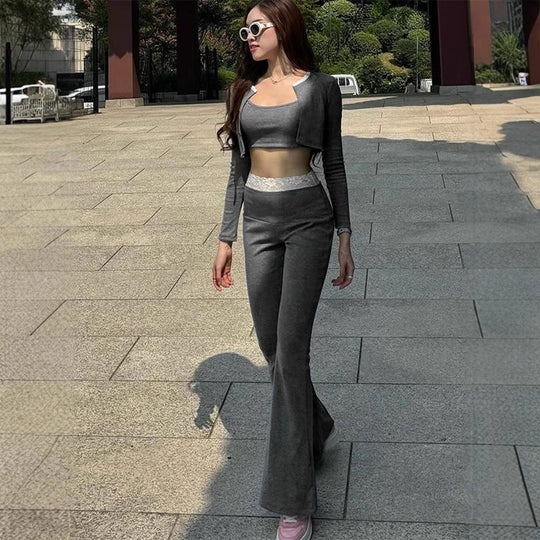 Damen elegantes zwei-teiliges Set mit Spitzenakzenten EB