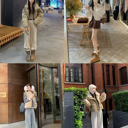 Damen modische Booties mit weichem Kunstfellkragen und praktischem Schnallenverschluss EB