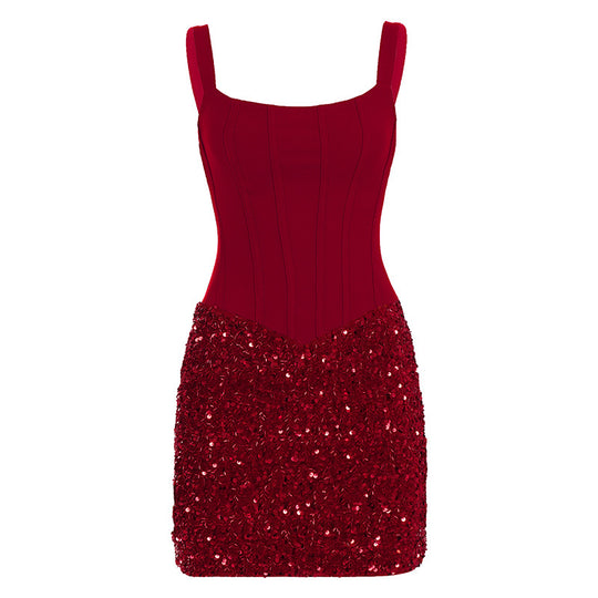 Damen figurbetontes Neckholder-Kleid aus hochwertigem Lackmaterial EB