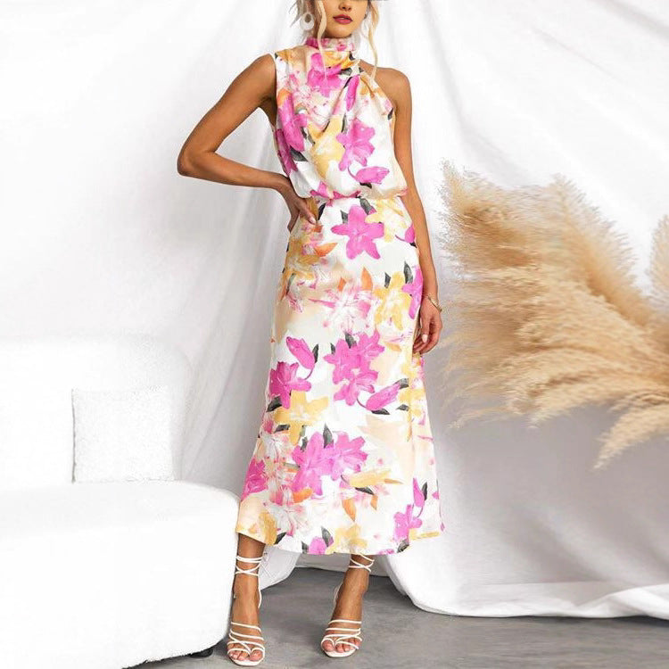 Damen Maxikleid mit asymmetrischem Oberteil und floralem Druck EB