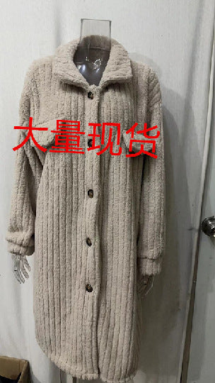 Damen nan langer Teddy-Mantel mit Schalkragen und aufgesetzten Brusttaschen EB