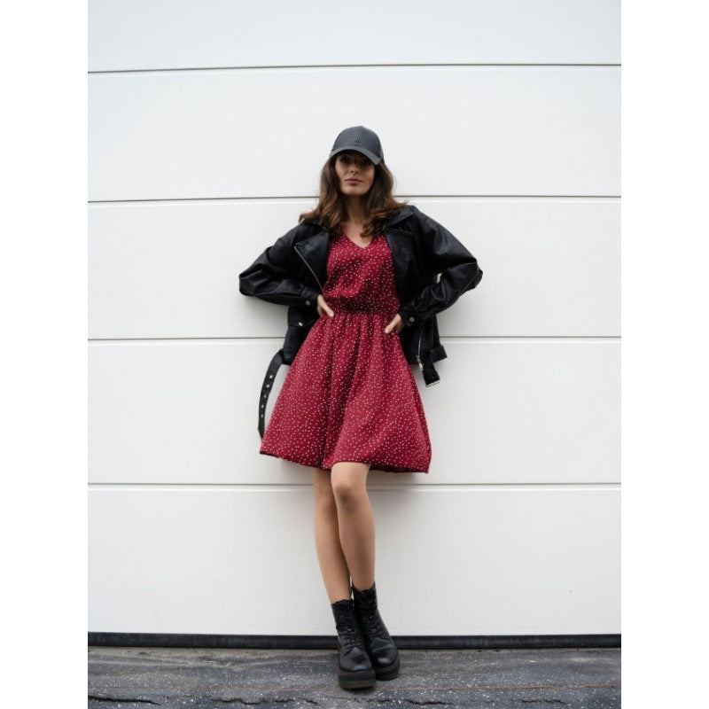 Damen Chiffon-Kleid mit V-Ausschnitt und ballonartigen Ärmeln EB