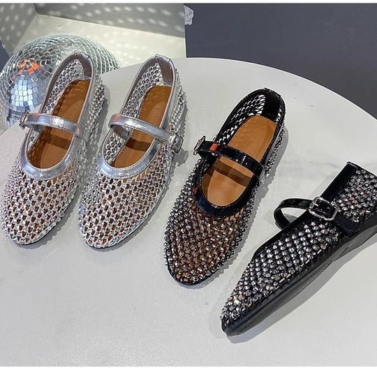 Damen elegante Ballerina mit funkelnder Strassverzierung EB