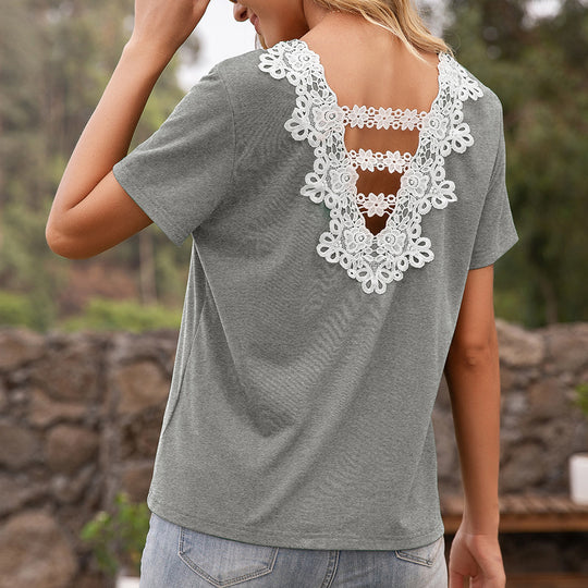 Damen T-Shirt mit Spitzen-Detail und V-Ausschnitt EB