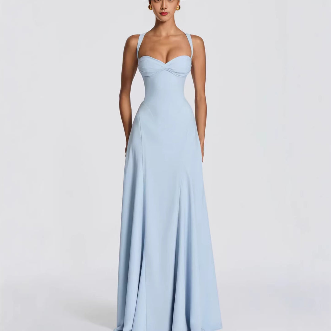 Damen Elegantes Maxikleid mit herzförmigem Ausschnitt und fließendem Stoff EB