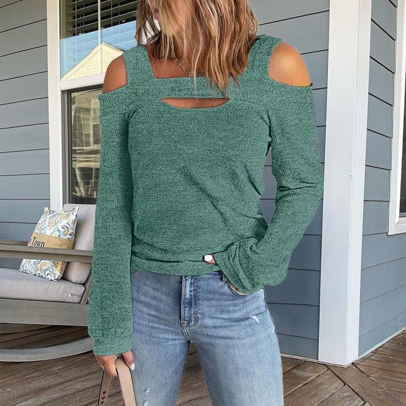 Damen modisches Longsleeve-Top mit Cut-Out-Details und Schulterfreiem Design EB