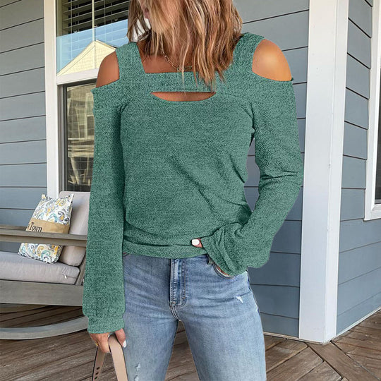Damen modisches Longsleeve-Top mit Cut-Out-Details und Schulterfreiem Design EB