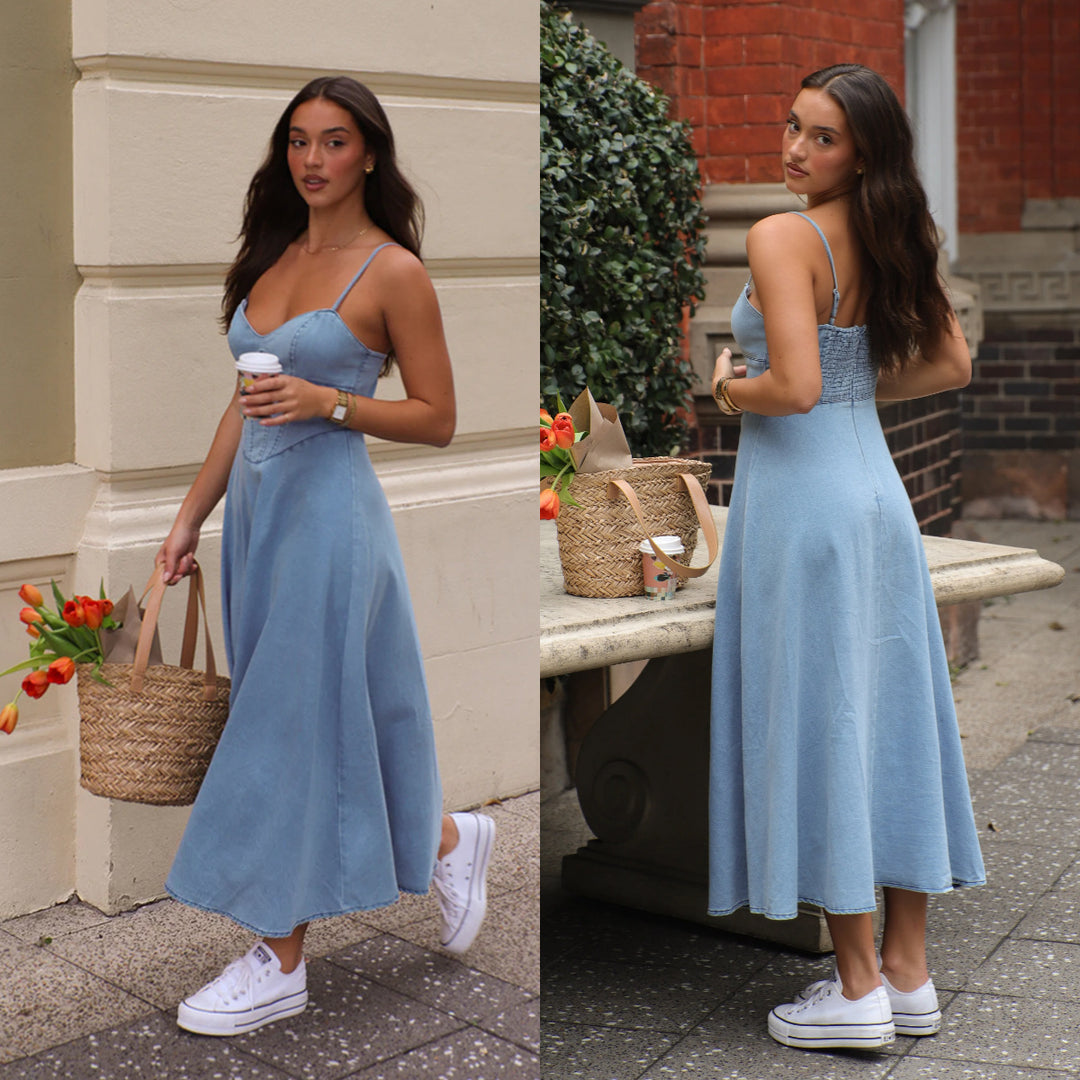 Damen Maxikleid mit zarter Korsett-Details EB