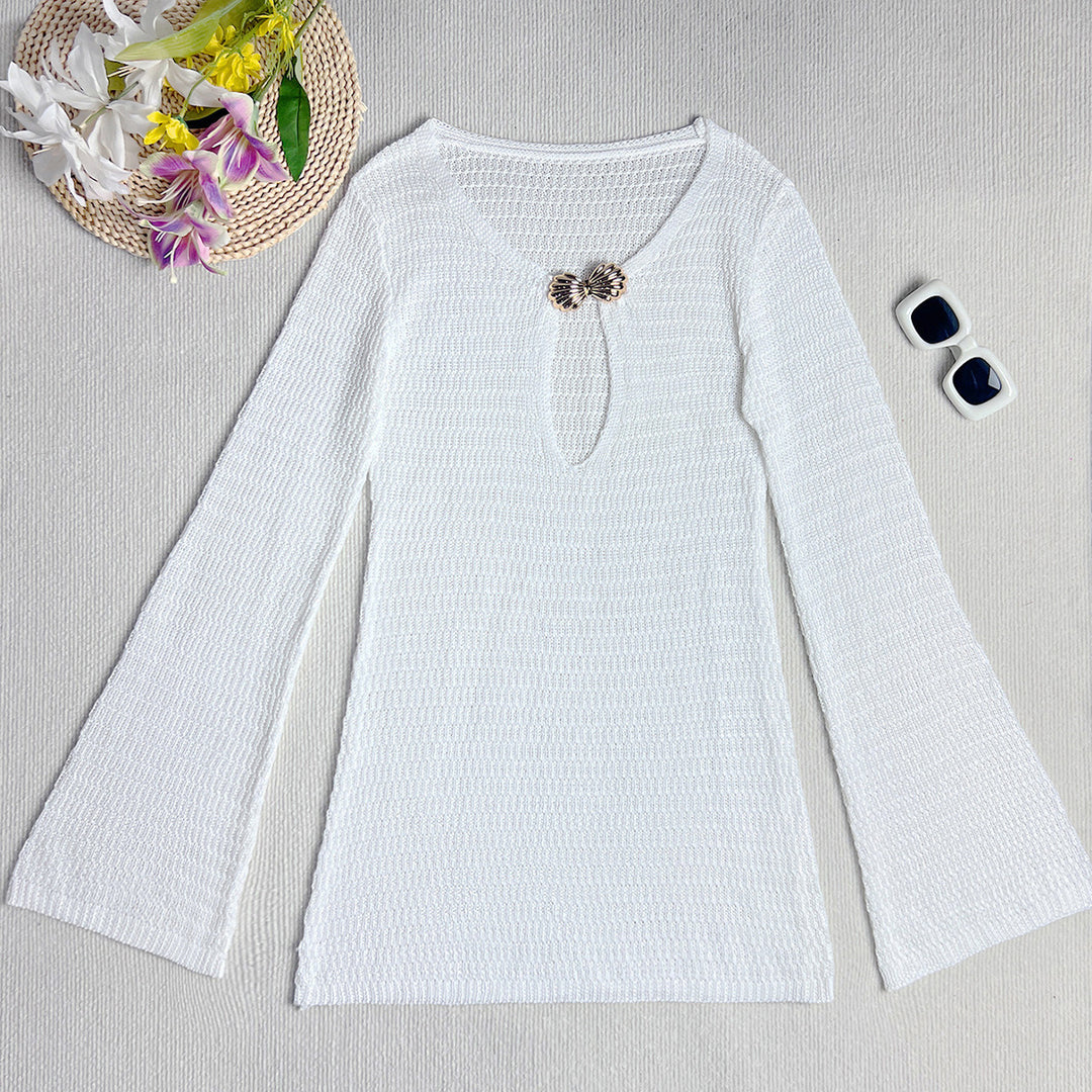 Damen Strickkleid mit tiefem V-Ausschnitt und dekorativem Details EB