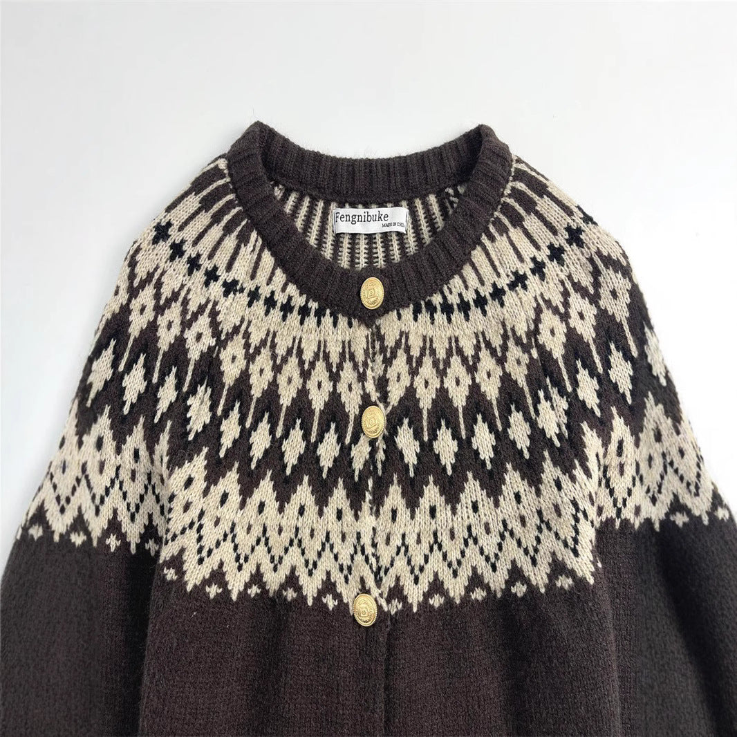 Damen Strickjacke mit traditionellem Norwegermuster EB