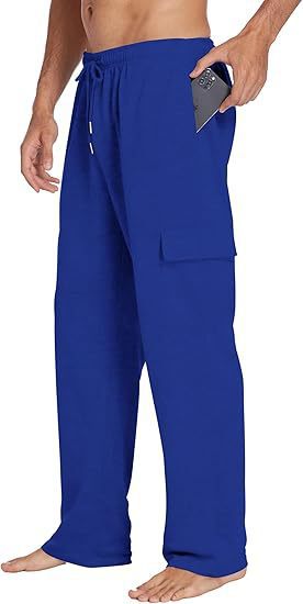 Herren nan komfortable Cargo-Loungehose mit elastischem Bund, Kordelzug, geradem Bein und aufgesetzten Klappentaschen EB