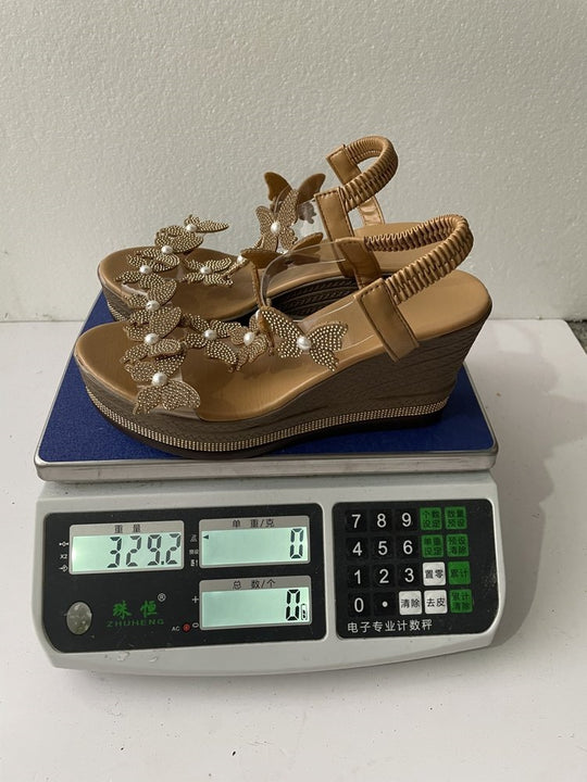 Damen Wedge-Sandalen mit floralem Dekor und dezentem Glitzerelement EB