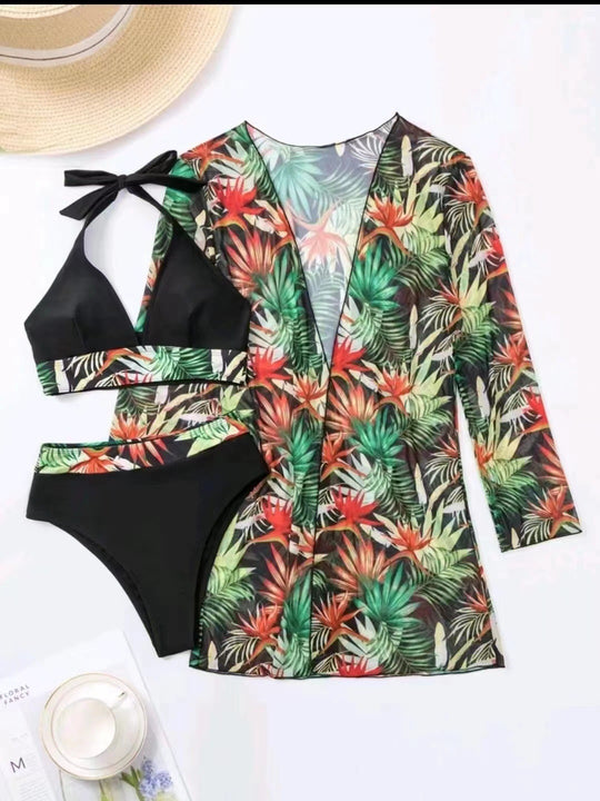 Damen Bikinikombination mit farbenfrohem Überwurf EB