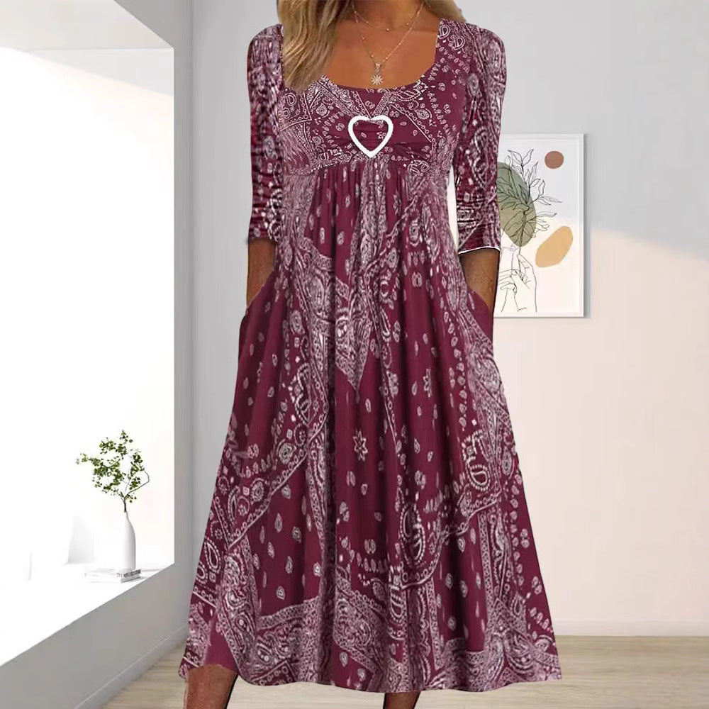 Damen Maxikleid mit eleganter Bandana-Musterung und praktischen Taschen Heidi-Mode
