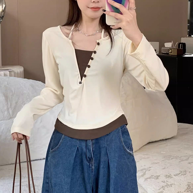 Damen Langarmshirt mit modernem Knopfleistentwurf und lässigem Schnitt EB