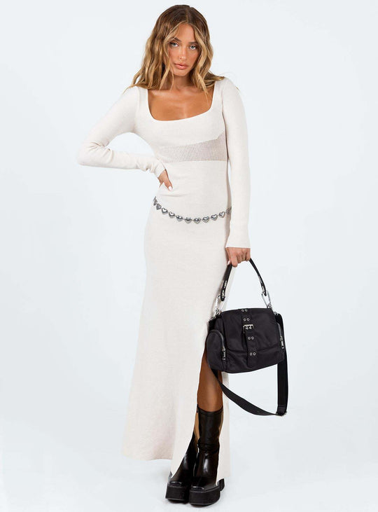 Damen figurbetontes Maxikleid mit elegantem Schlitz und langem Arm EB