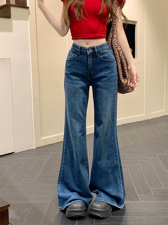 Damen Weit geschnittene High-Waist Jeans mit ausgefallenem Saum EB