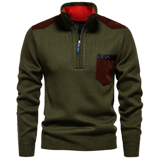 Herren Stehkragenpullover mit kontrastierenden Details und praktischen Taschen EB