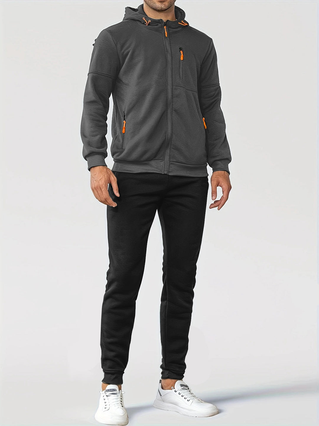 Herren nan technische Kapuzenjacke mit durchgehendem Frontreißverschluss, Brusttasche mit Reißverschluss und elastischen Bündchen EB