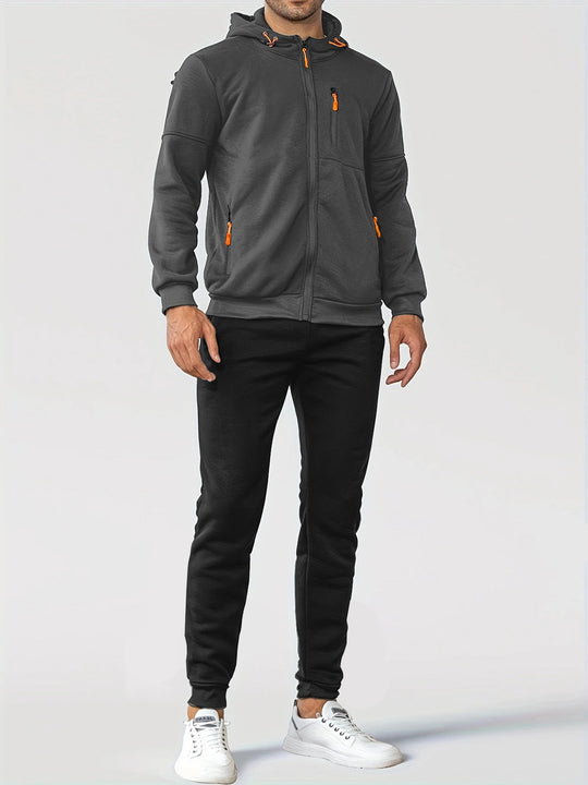 Herren nan technische Kapuzenjacke mit durchgehendem Frontreißverschluss, Brusttasche mit Reißverschluss und elastischen Bündchen EB