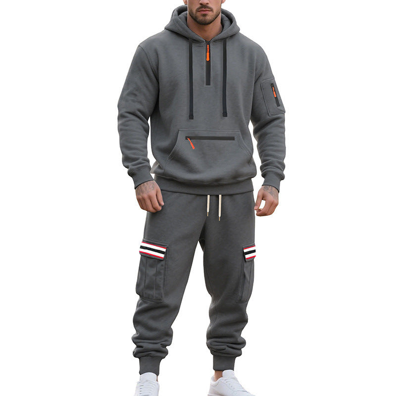 Herren nan Cargo-Hoodie- und Jogginghose-Set mit Halbzip, Reißverschluss-Kängurutasche und elastischem Tunnelzugbund EB