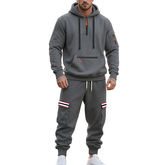 Herren nan Cargo-Hoodie- und Jogginghose-Set mit Halbzip, Reißverschluss-Kängurutasche und elastischem Tunnelzugbund EB