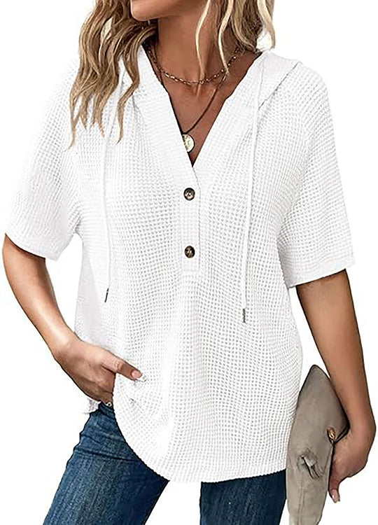 Damen modisches Hoodie-Oberteil mit Knopfleiste und lässigem Schnitt EB