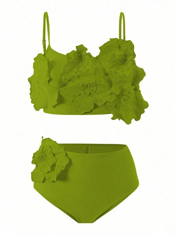 Damen Bikini-Set mit floralem Oberteil und hoch geschnittenem Höschen EB