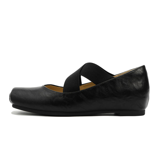 Damen elegante Ballerinas mit elastischen Riemen und glänzender Leder-Oberfläche EB