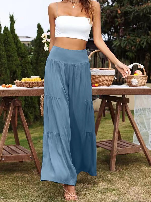 Damen Weit geschnittene Sommerhose mit elastischem Bund und fließendem Schnitt EB